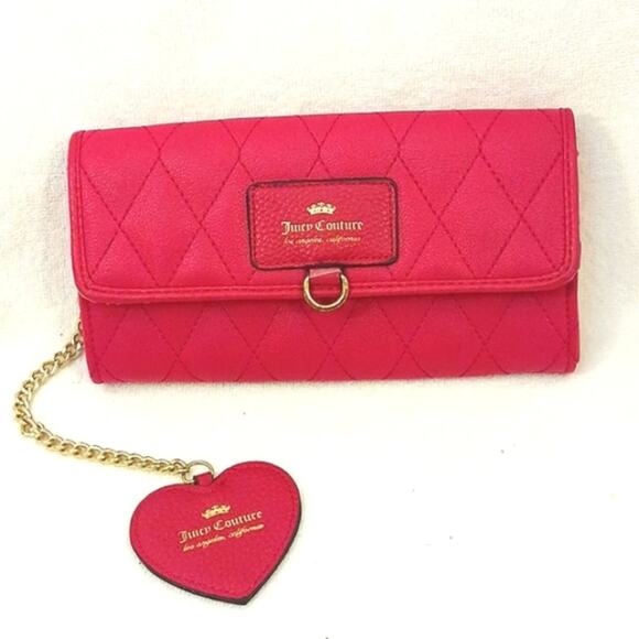 Y2K Juicy Couture Quilted Leather Long Wallet chain Heart Charm Barbiecore VNTG - Picture 1 of 16